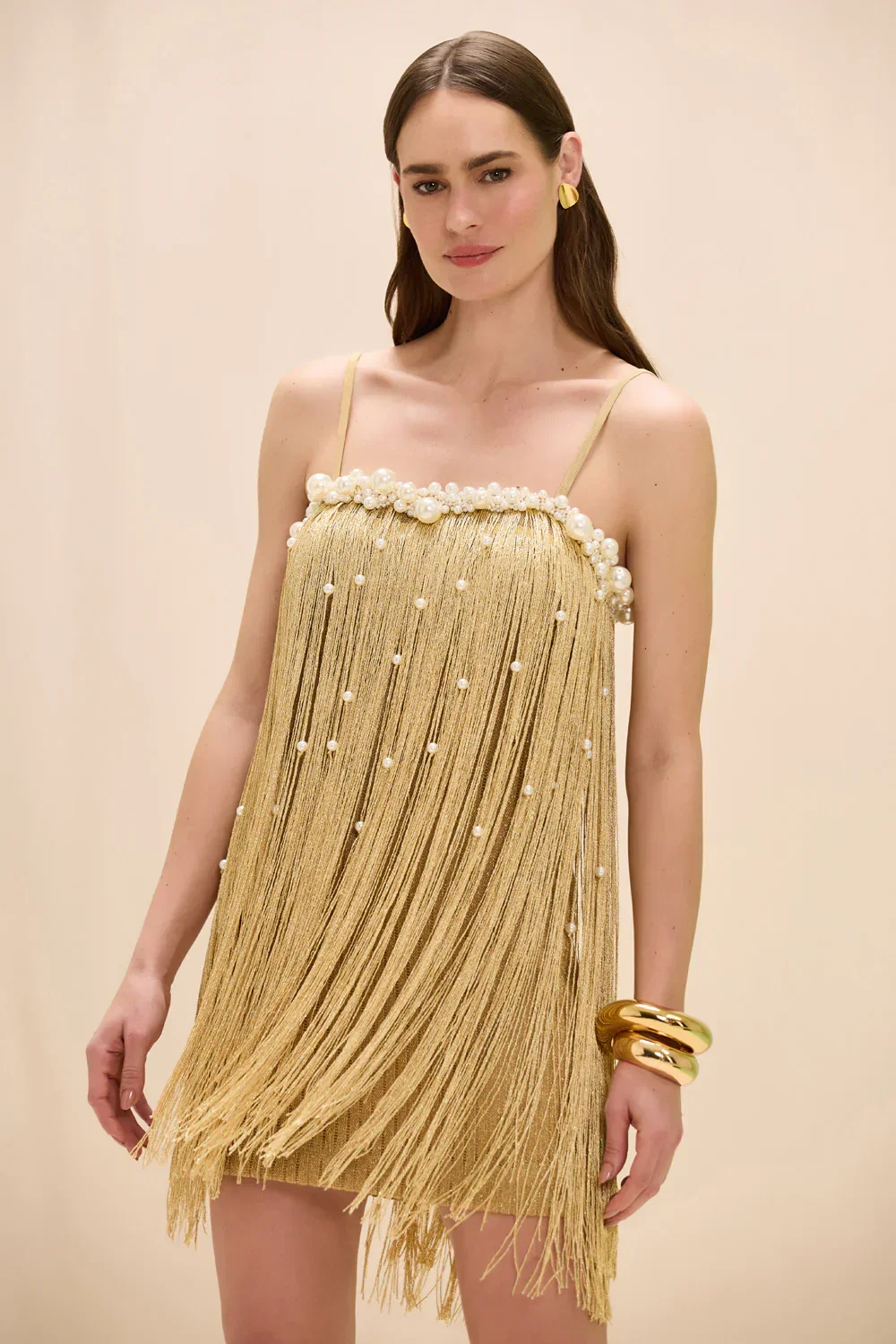 Image of Aurea Crochet Mini Dress - Gold