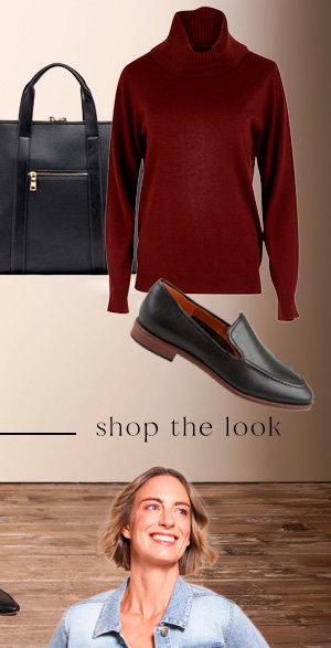 Shop Outfit Black Teachers Pant With Burnt Plum Roll Neck