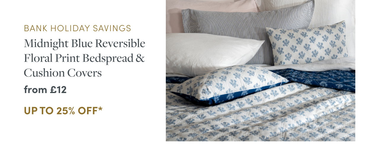 Midnight Blue Reversible Floral Print Bedspread & Cushion Covers