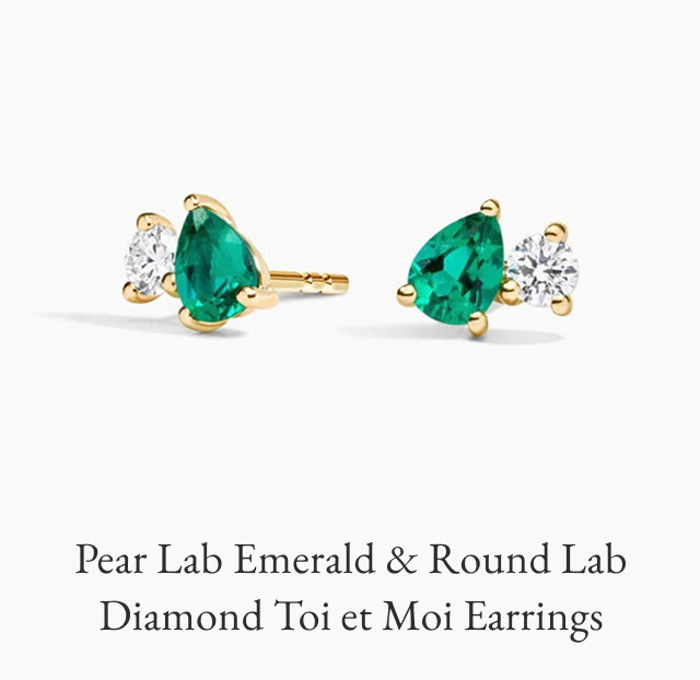 Pear Lab Emerald and Round Lab Diamond Toi et Moi Earrings
