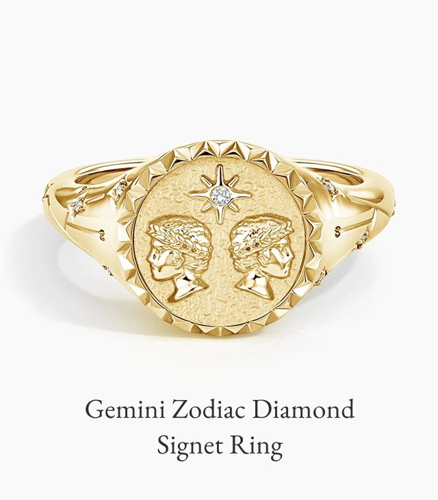 Gemini Zodiac Diamond Signet Ring