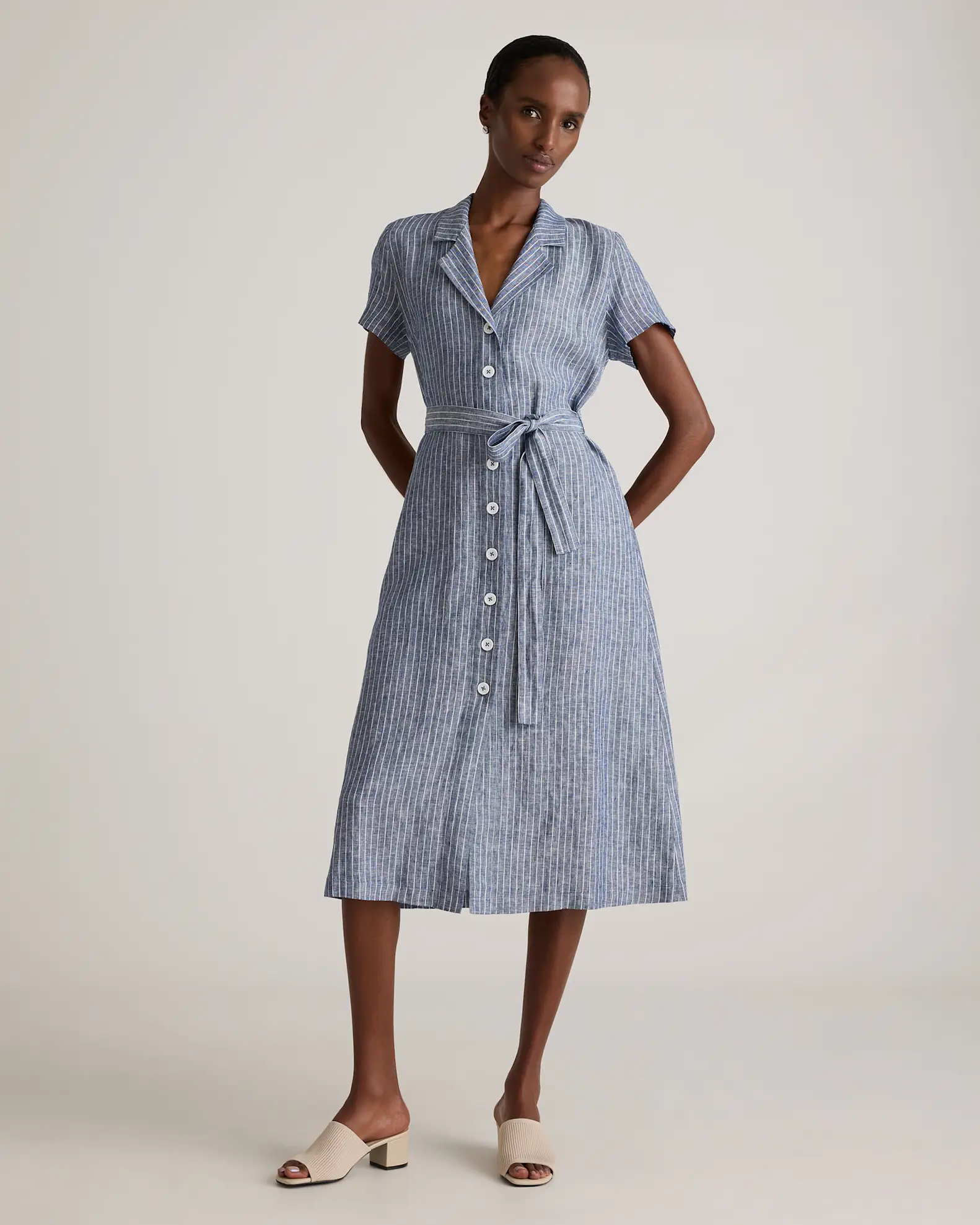 100% European Linen Button Front Dress