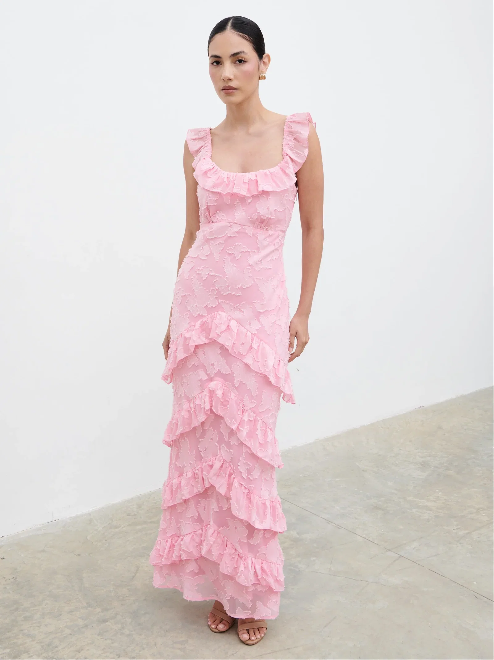 Image of Novie Ruffle Maxi Dress - Posie Pink