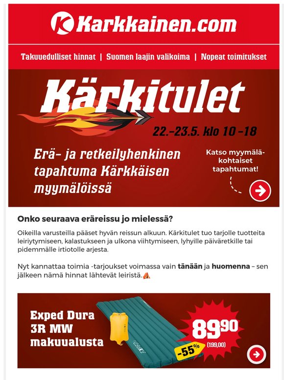 Kärkitulet syttyvät – katso erätarjoukset🔥
