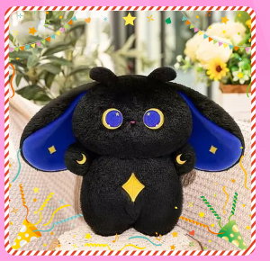Long black cat plush toy.