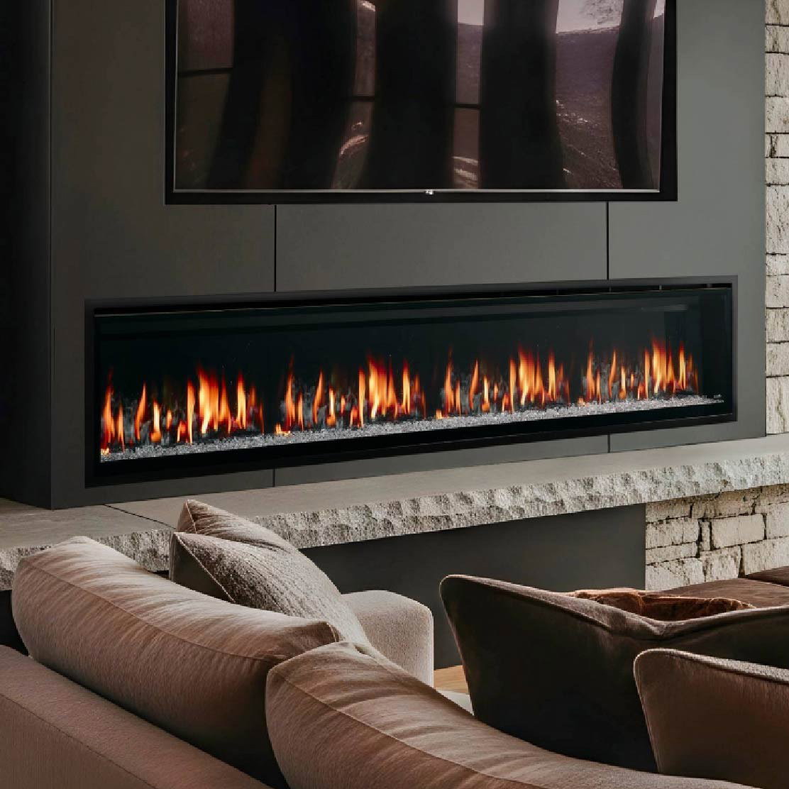 Electric fireplace with realistic flames.