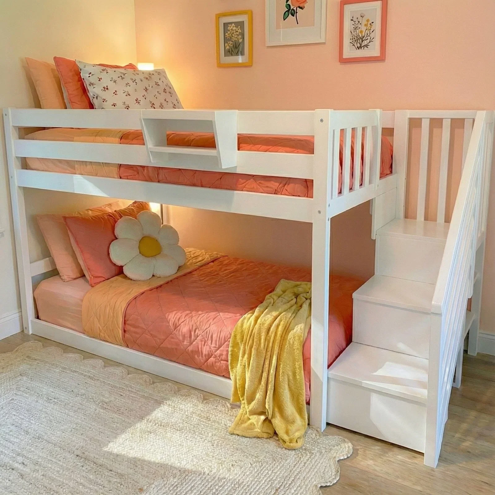 Image of Twin Over Twin Low Bunk Bed With Stairs