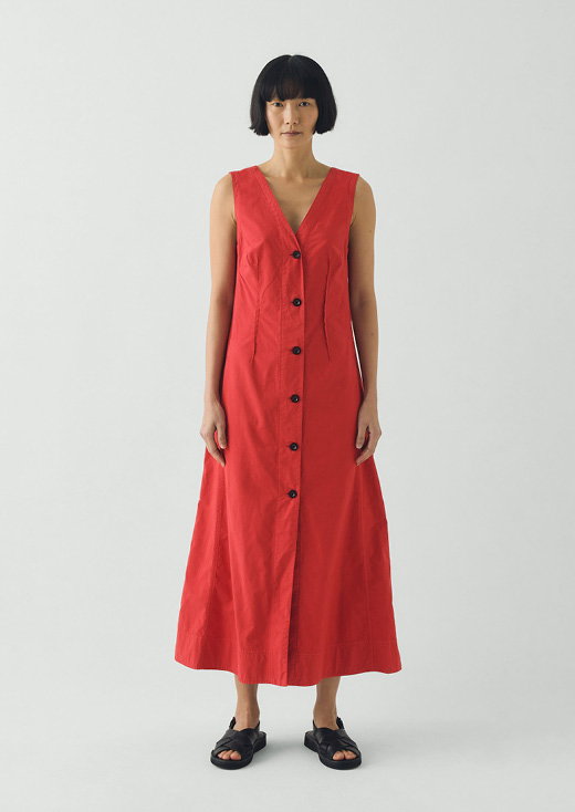 V Neck Cotton Linen Poplin Dress