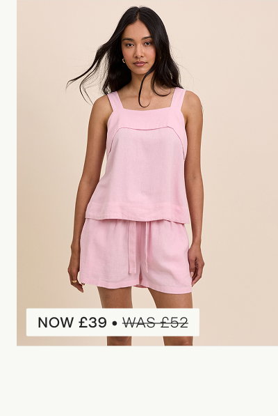 Pink Tie Back Linen-Blend Tank Top