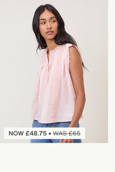 Light Pink Broderie Anglaise Trim Blouse