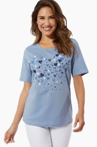 Classic Basics Kurzarmshirt in hellblau-blau-bedruckt