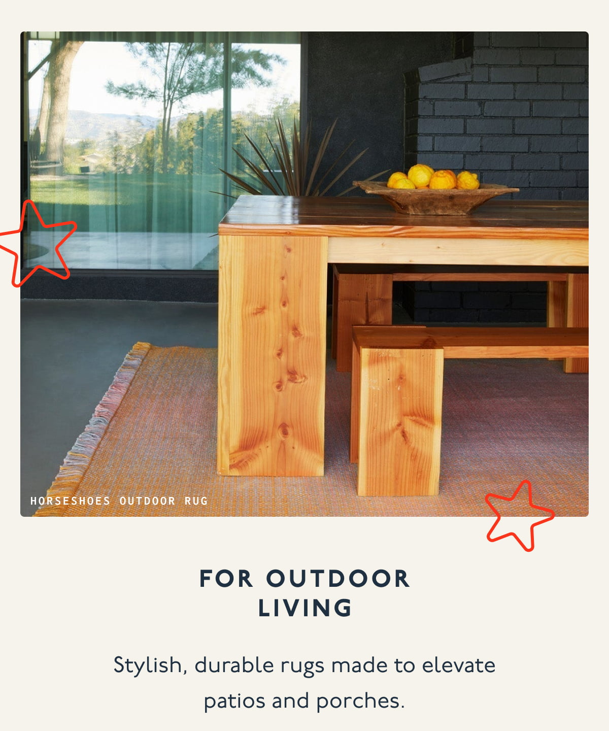 Horseshoes Outdoor Rug | For Outdoor Living | Stylish, durable rugs made to elevate patios and porches.