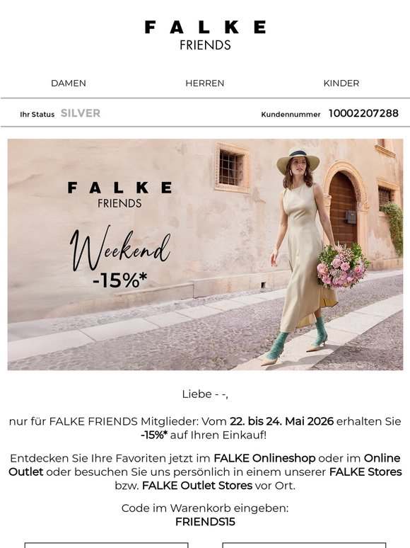 Exklusiv dieses Wochenende -15%* für FALKE FRIENDS