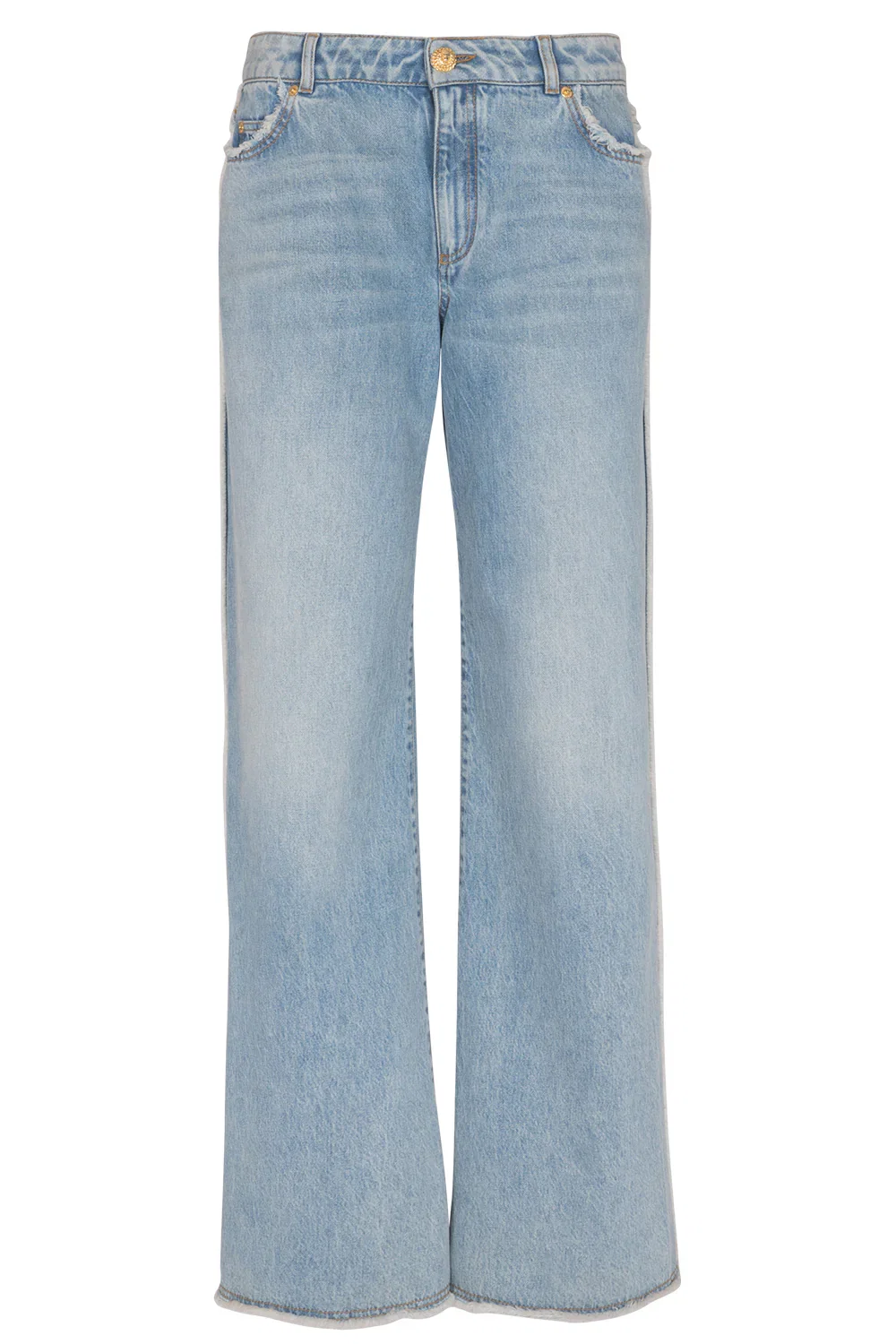 Image of raw edge straight jeans