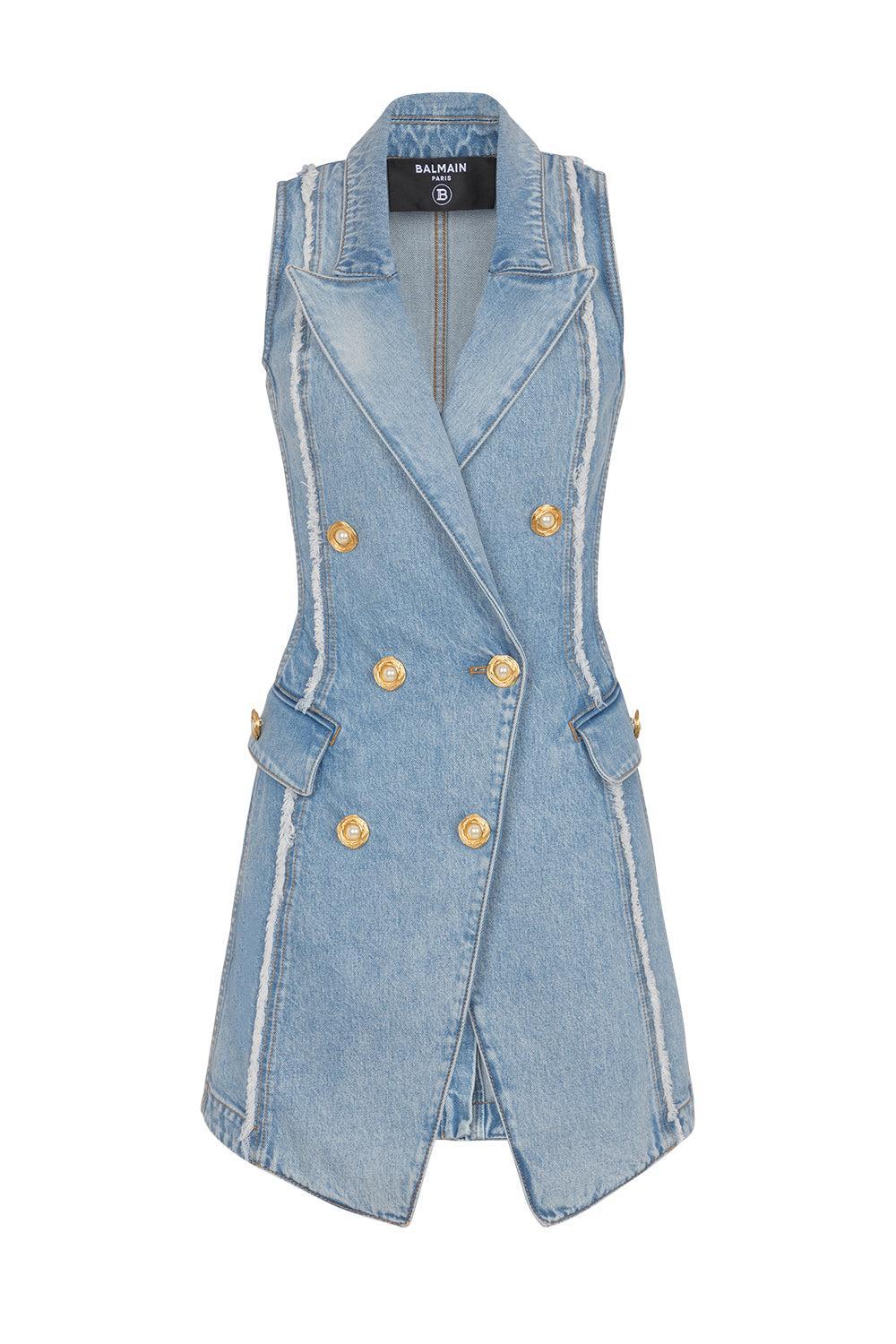 Image of raw edge denim short dress