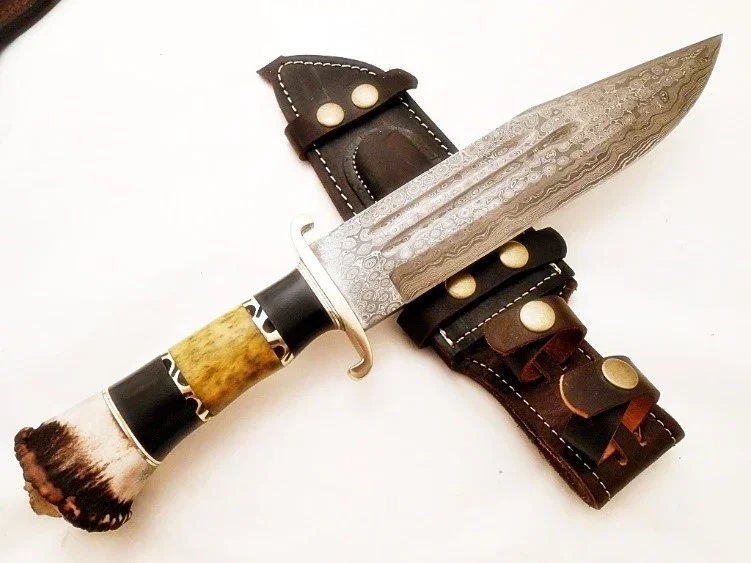 Image of Bowie Knife- High Carbon Damascus Steel Blade- 16"