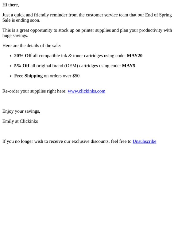 Reminder: 20% Off End of Spring Sale is ending soon