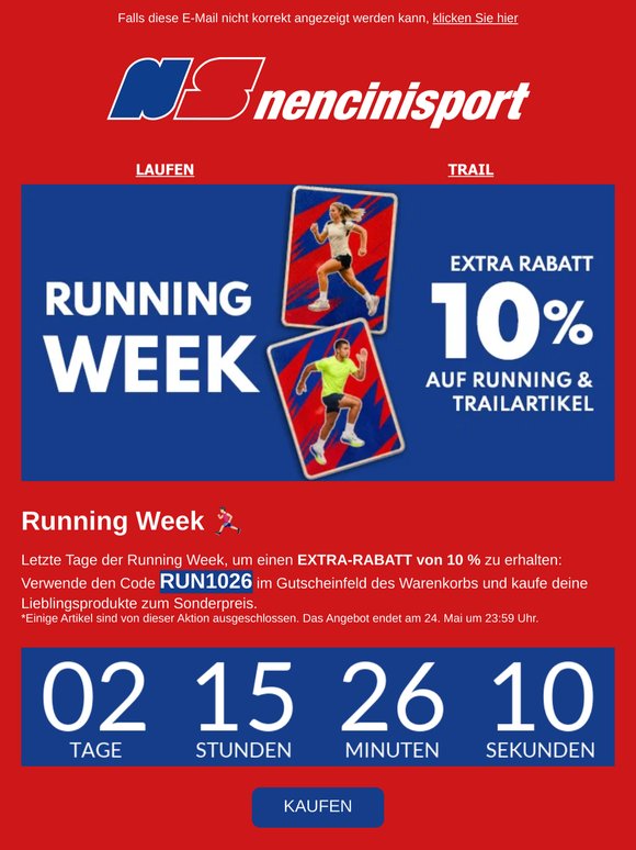 Letzte Tage für EXTRA 10% - Running Week 🏃🏻‍♂️