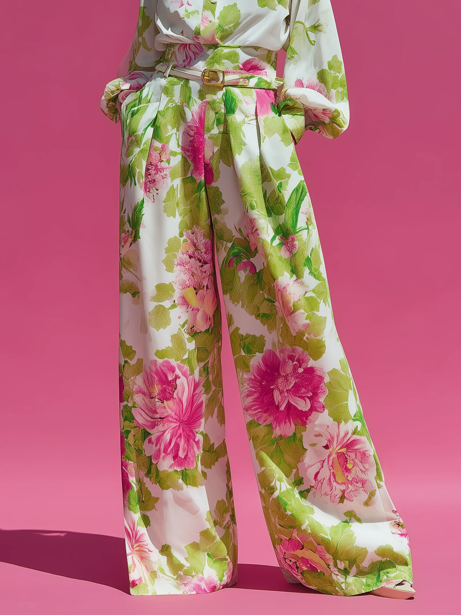 Image of Urban Floral Pockets Wide Leg Pants No Belt