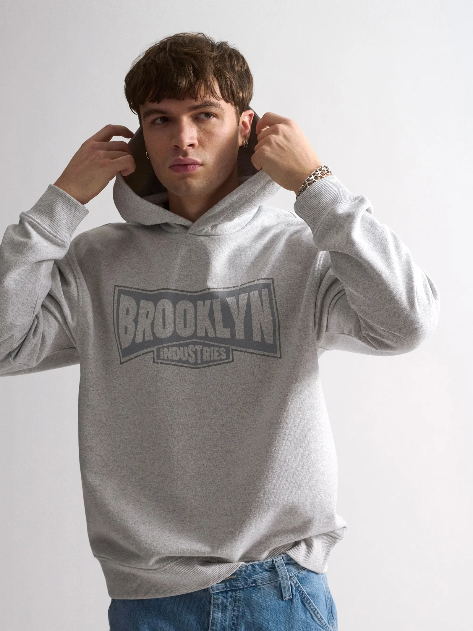 Image of Men's Brooklyn Hooded Sweatshirt In Light Grey Melange