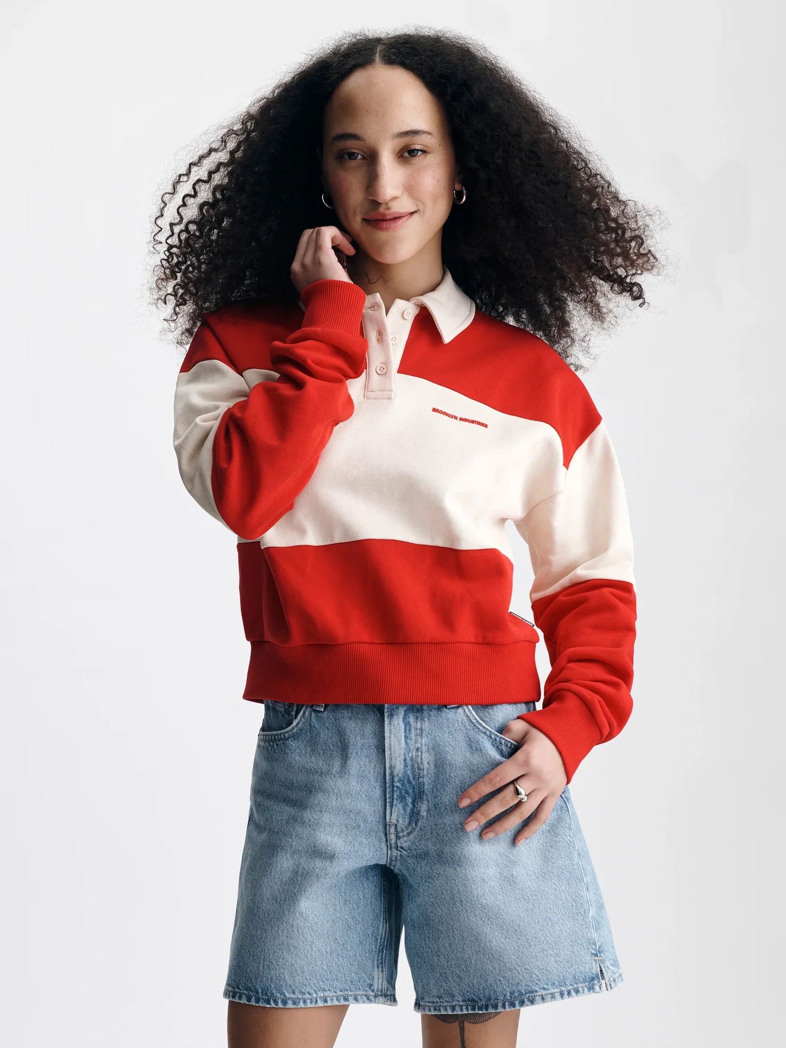 Image of Women's Logo Rugby Polo Sweatshirt in Goji Berry