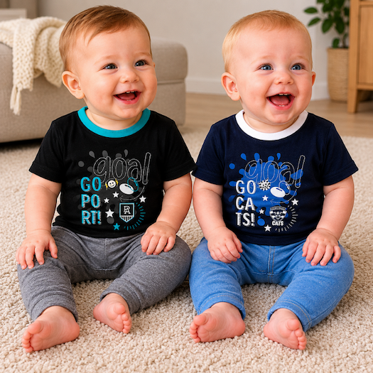 Two babies wearing AFL Tees