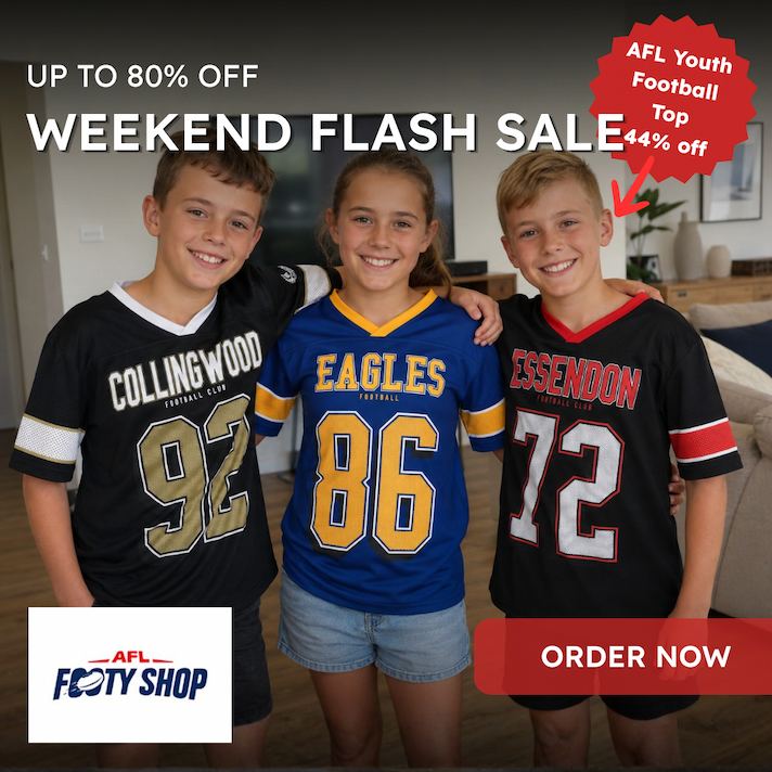 Three Kids Wearing AFL Football Shirts