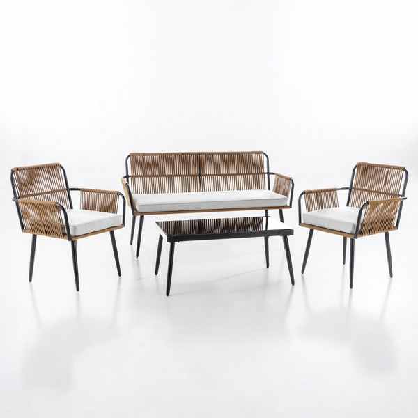 7tlg. Lounge-Set Sitzgruppe MARRY aus Aluminium und Rope-Geflecht inkl. Polsterauflage - Braun