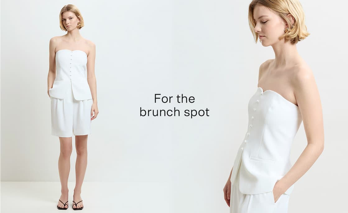 Harrie Tailored Faux Button White Strapless Top