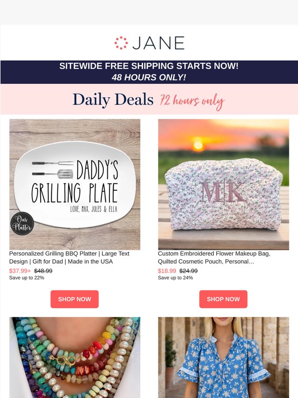 Daily Deals: Summer Blouse | Embroidered Flower Makeup Bag | Personalized BBQ Platter | & More!
