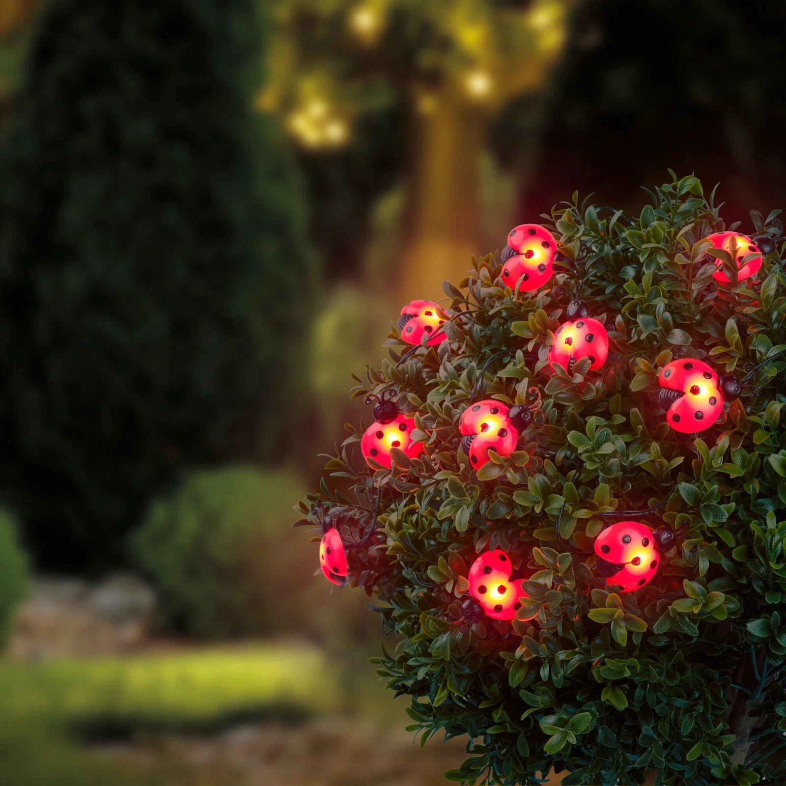 Solarlampe, 10er-Pack, Rot mit schwarzen Punkten, Marienkäferform, Produktansicht, Vorderansicht