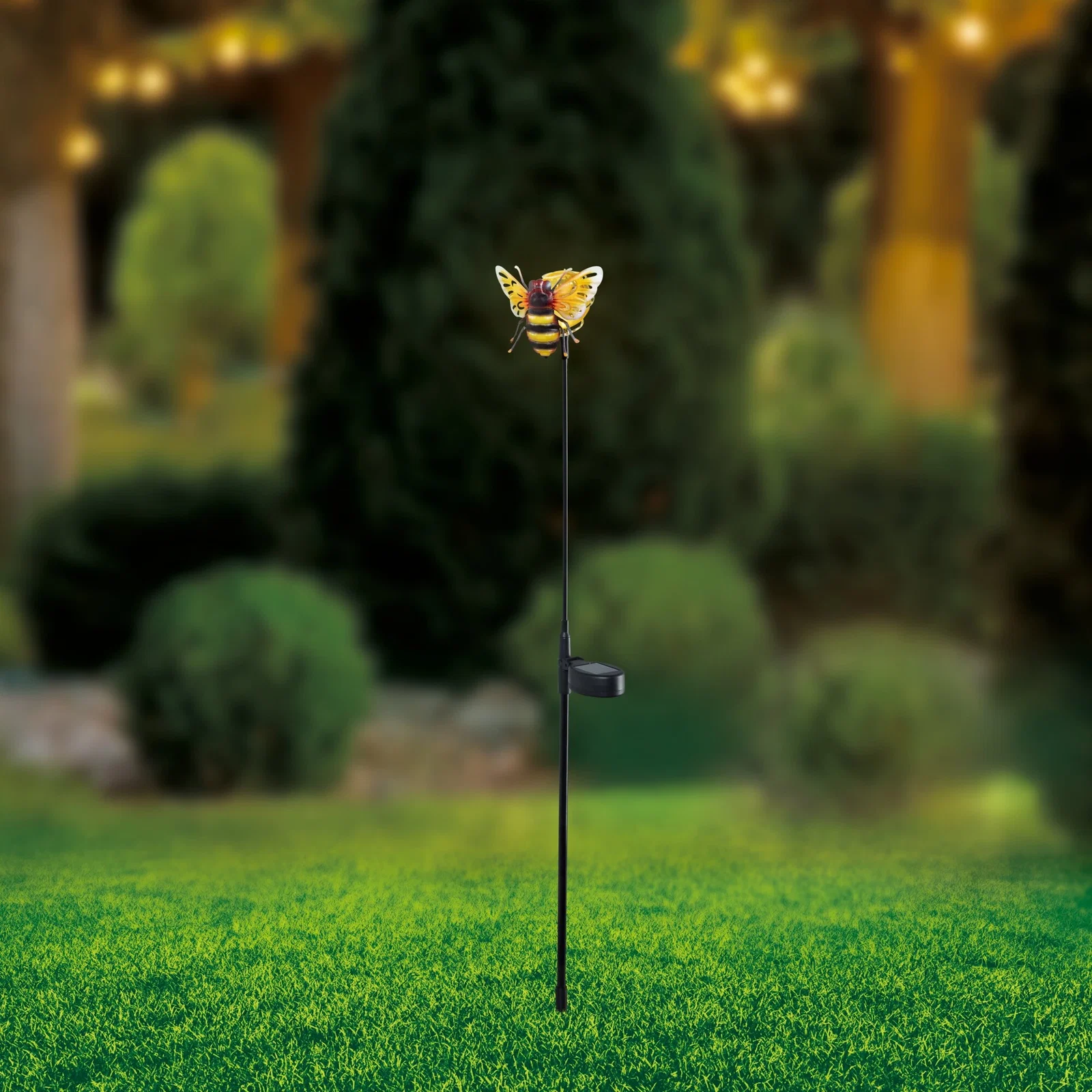 Schmetterlings-Gartenstecker, gelb bunt, Solarmodul, Vorderansicht