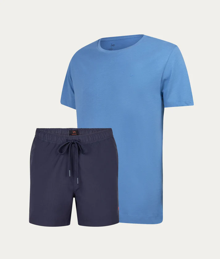 Hemelsblauw Casual T-shirt + Blauwe Zwembroek