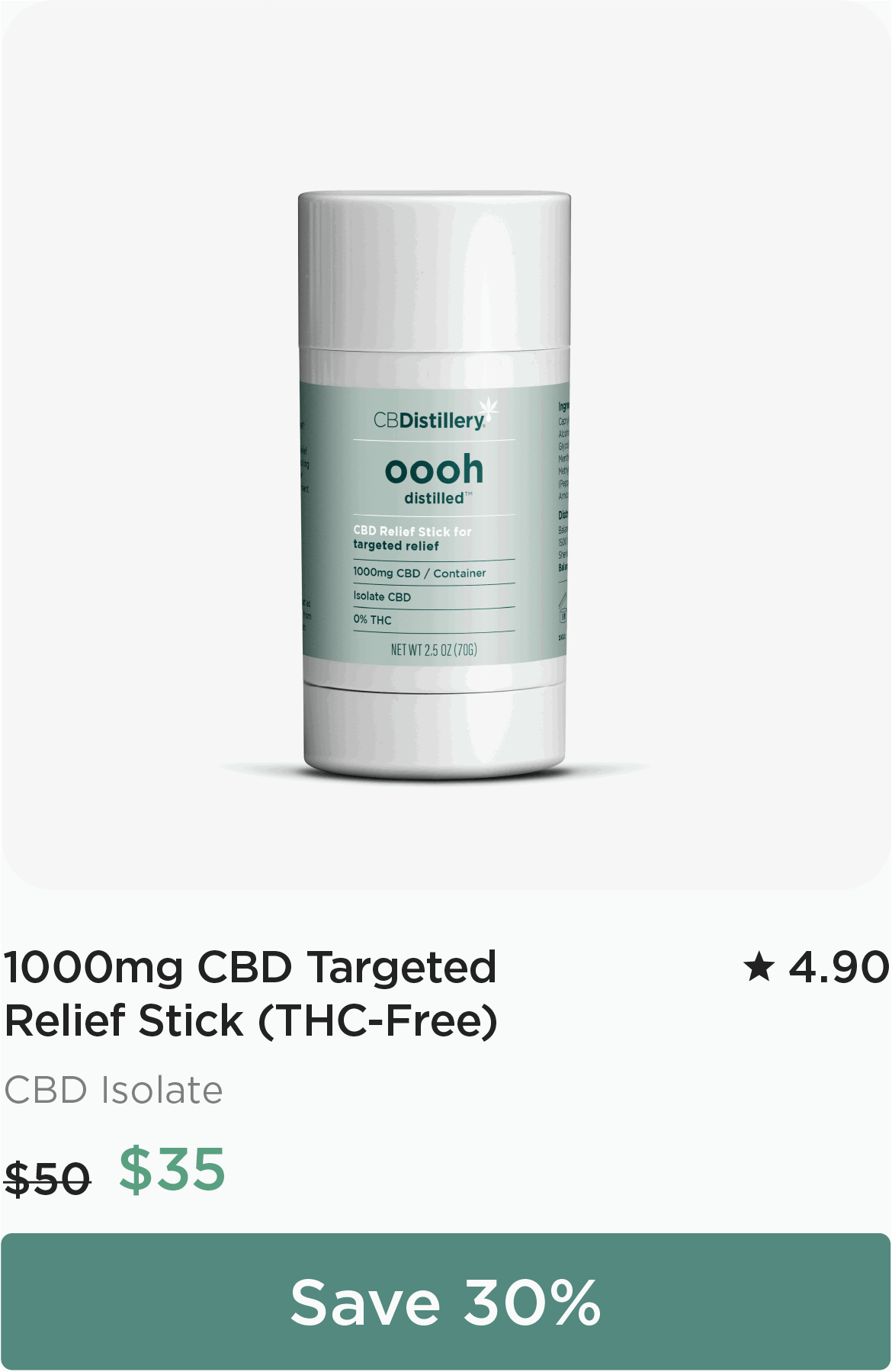 1000mg CBD Targeted Relief Stick (THC-Free), originally $50, now $35. Save 30%