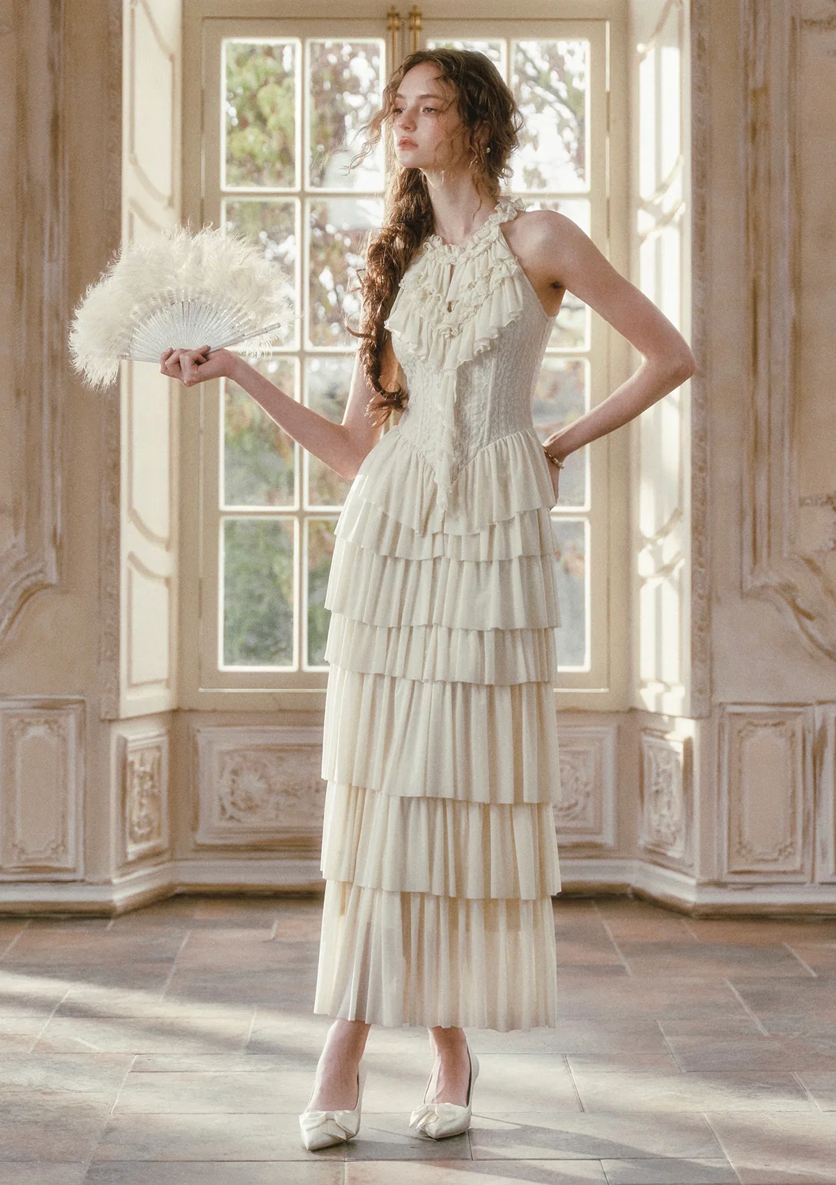 Image of Gilded Feather Fan Corset Dress