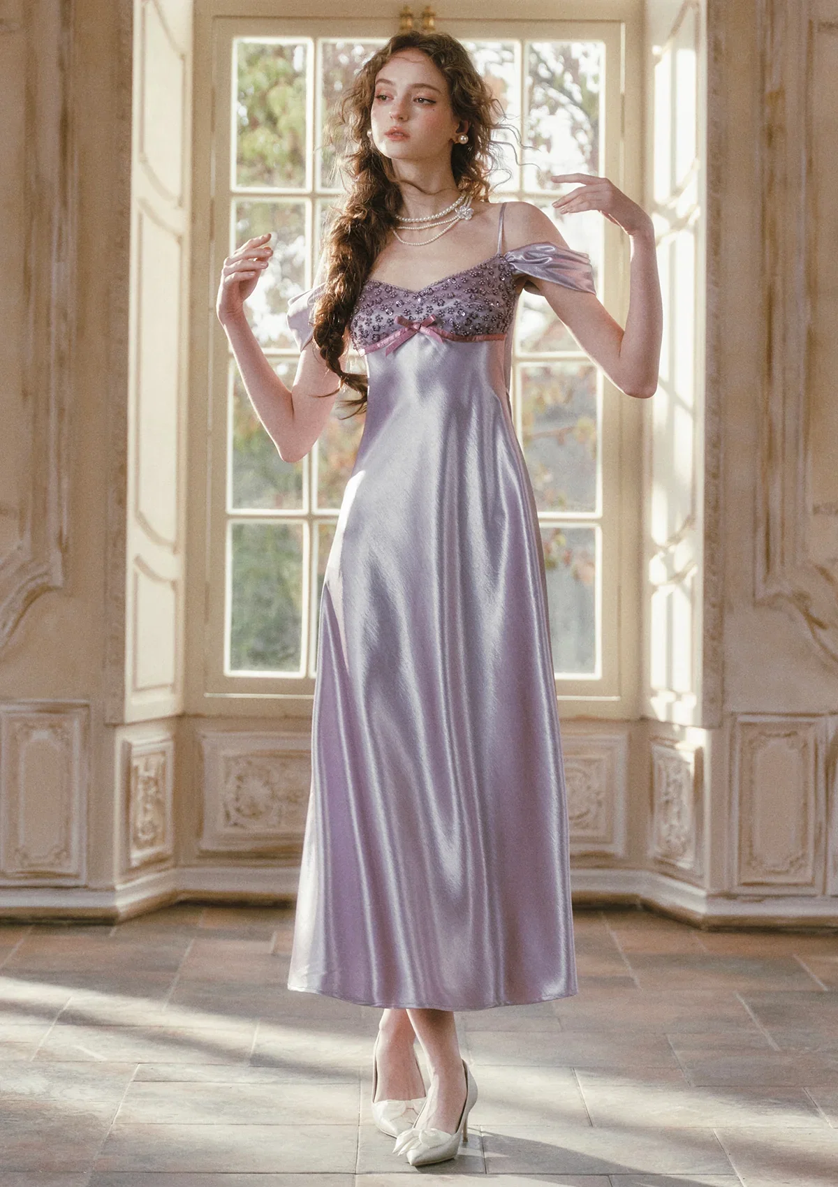 Image of Glazed Purple Satin Dress