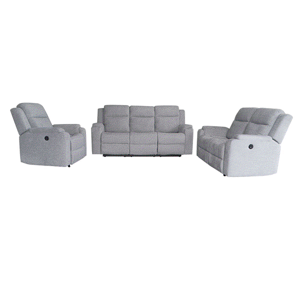 3tlg. Relaxsofa-Set aus Chenille - Hellgrau