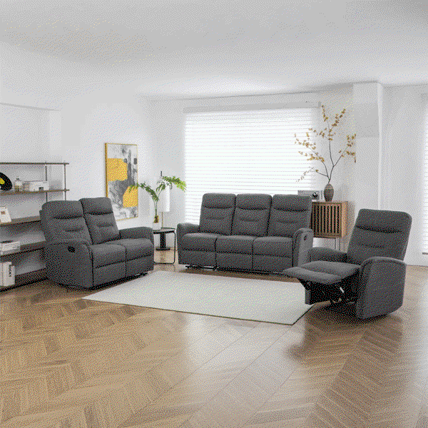 3tlg. Polstergarnitur mit 5 Relaxfunktionen - Grau