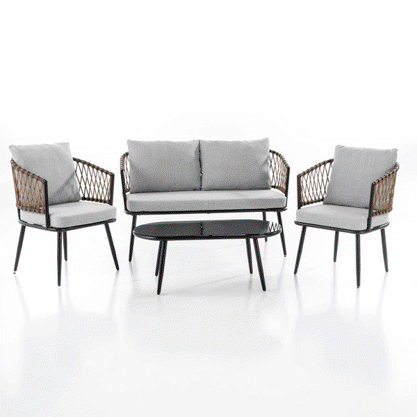 11tlg. Lounge-Set BARI aus Aluminium und Rope-Geflecht inkl. Polsterauflage - Grau