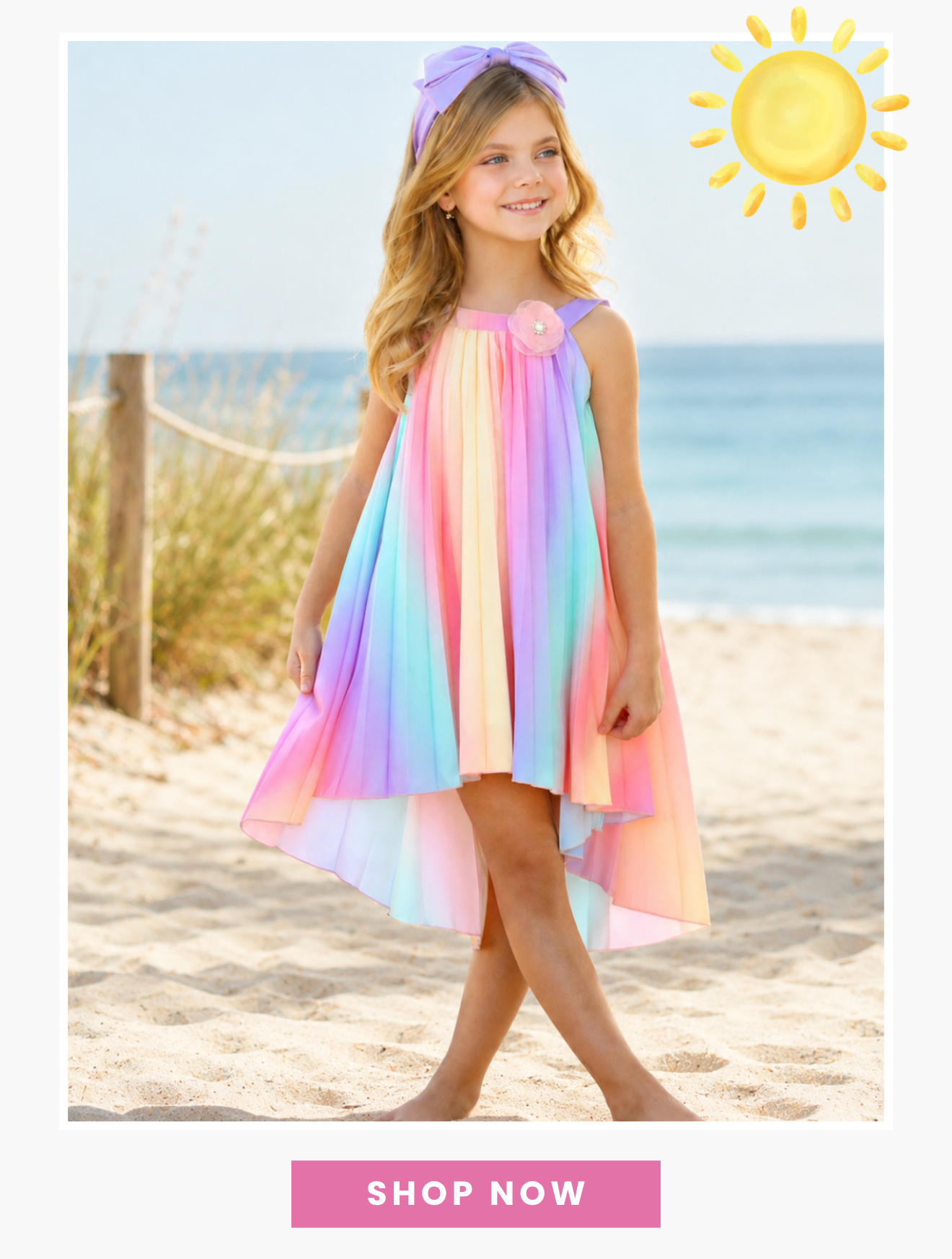 Shop colorful summer styles for girls, including rainbow dresses and playful vacation-ready outfits perfect for beach days, parties, and sunny adventures. Discover fun, comfortable fashion she’ll love all season long.