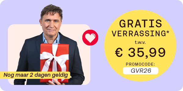 Gratis verrassing t.w.v. €35,99 met code GVR26 en Erik, knop “Bestel nu”.