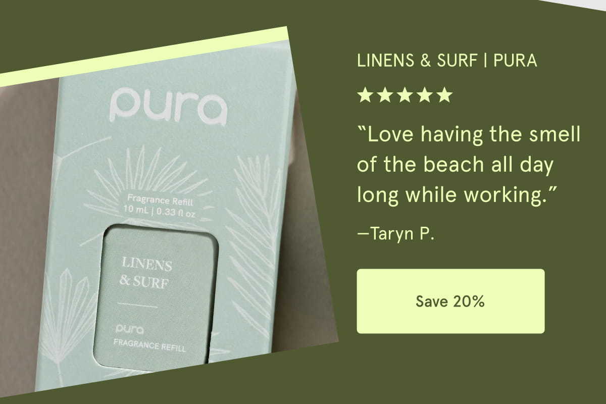 Linens & Surf | Pura | “Love having the smell of the beach all day long while working.” —Taryn P. | Save 20%