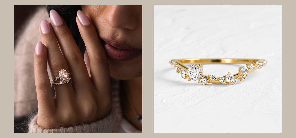 Overview of the new Wisteria Band, shown worn by a model and on a textured white background