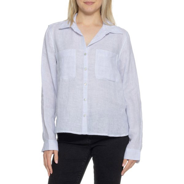 C&C California Two Pocket Straight Hem Shirt for Women | Lars Stripe/Brunnera | Size Large | Lightweight Fabric