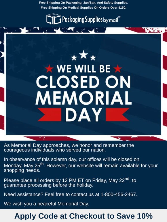 Memorial Day Reminder: Website Open