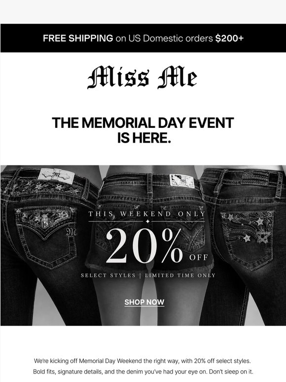 Your 20% Off Starts Now. Happy Memorial Day. 🇺🇸