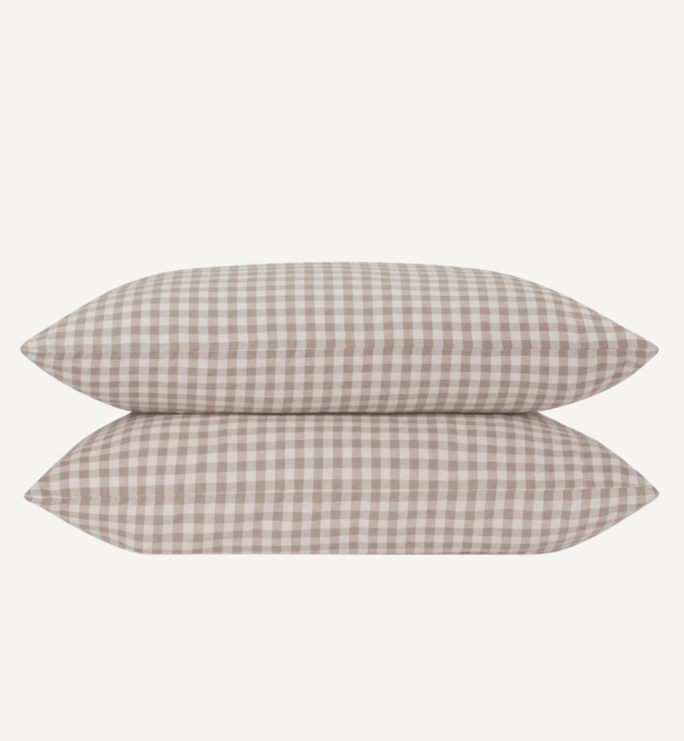 Mushroom Gingham 100% Linen Pillowcases (Pair)