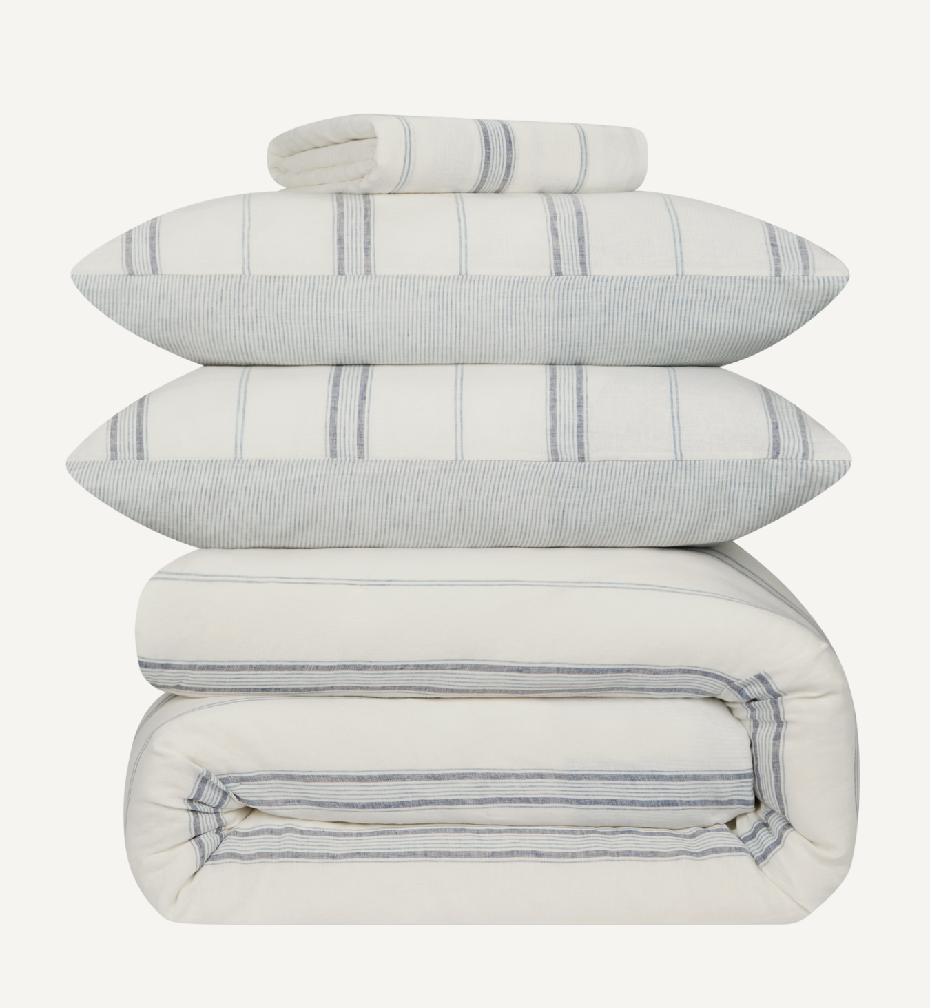 Dusk Blue Farmhouse Stripe 100% Linen Duvet Cover