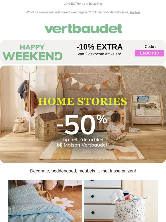 -50% op het 2de artikel bij Maison Vertbaudet*