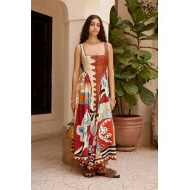 Alemias Michelle Square Neck Midi Dress Multi